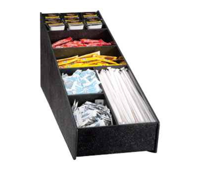 Vollrath LDS-3 9 3/4" H x 7 1/4" W x 24 3/4" D 6 Compartments Plastic Black Countertop Condiment & Straw Holder