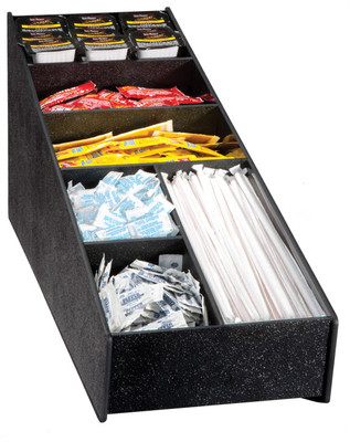 Vollrath LDS-3 9 3/4" H x 7 1/4" W x 24 3/4" D 6 Compartments Plastic Black Countertop Condiment &amp; Straw Holder