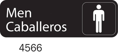 Vollrath 4566 3" x 9" White on Black Men / Caballeros Sign