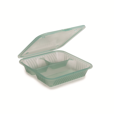 GET EC-16-JA 9&quot; W x 3.5&quot; H x 9&quot; D Jade Polypropylene Flat Top 3-Compartment G.E.T Food Container