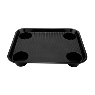 GET FT-20-BK Black Polypropylene 4 Slots and Cup Holders Fast Food Tray
