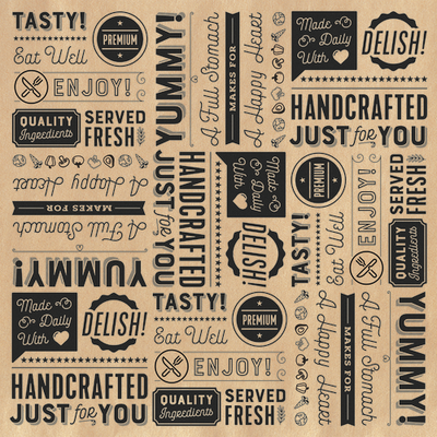 GET P-GT-1212-BR 12&quot; W x 12&quot; D Black Generic Typography Theme On Brown Paper Grease-Resistant Food-Safe Sandwich/Deli Wrap Paper