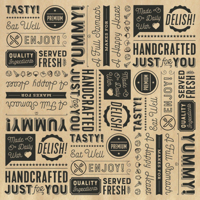 GET P-GT-1212-BR 12" W x 12" D Black Generic Typography Theme On Brown Paper Grease-Resistant Food-Safe Sandwich/Deli Wrap Paper