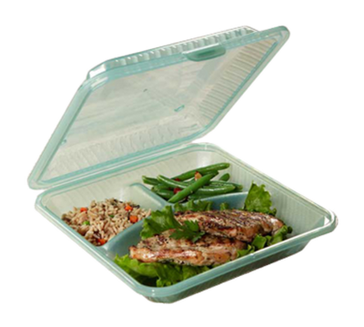 GET EC-12-1-JA 9&quot;L x 9&quot;W x 2-3/4&quot;H 3 Compartment Jade Polypropylene GET Food Container