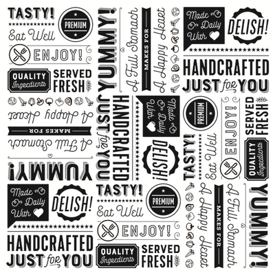 GET P-GT-1212-W 12&quot; W x 12&quot; D Black Generic Typography Theme On White Paper Grease-Resistant Food-Safe Sandwich/Deli Wrap Paper