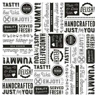 GET P-GT-1212-W 12" W x 12" D Black Generic Typography Theme On White Paper Grease-Resistant Food-Safe Sandwich/Deli Wrap Paper