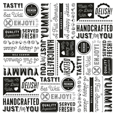 GET P-GT-1212-W 12" W x 12" D Black Generic Typography Theme On White Paper Grease-Resistant Food-Safe Sandwich/Deli Wrap Paper