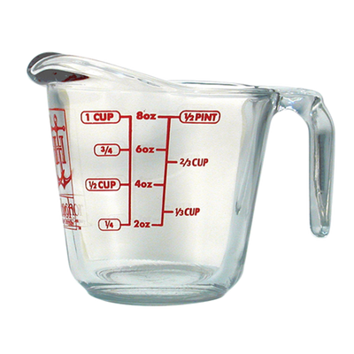 Harold Import 4901 8 Oz. Red Measurement Fully Tempered Oven Proof Glass Anchor Hocking Measuring Cup