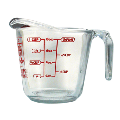 Harold Import 4901 8 Oz. Red Measurement Fully Tempered Oven Proof Glass Anchor Hocking Measuring Cup