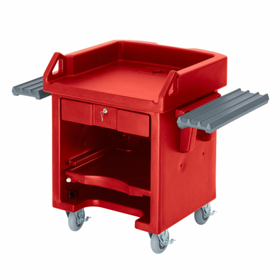 Cambro VCSWRHD158 52.75" W x 43.75" H x 32" D Hot Red Double-Wall Polyethylene Versa Cash Register Cart