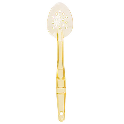 Cambro SPOP13150 13&quot; Amber Ultem Notched Back Hanging Hole Perforated High Heat Camtensils Spoon - 12/Case