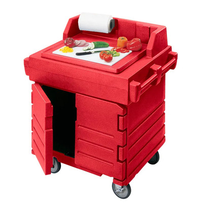 Cambro KWS40158 40.56" x 33" x 45.50" Hot Red Polyethylene Utility Station Mobile Modular Enclosed Base with Storage CamKiosk Counter/Work Station