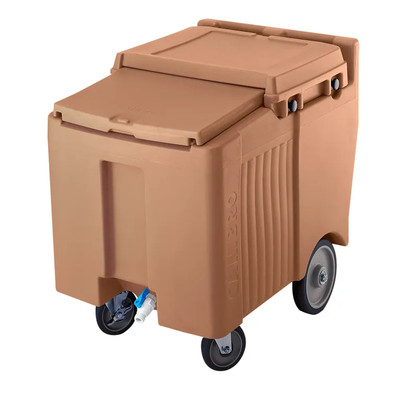 Cambro ICS125LB157 125 Lb. Coffee Beige Plastic Mobile SlidingLid Ice Caddy