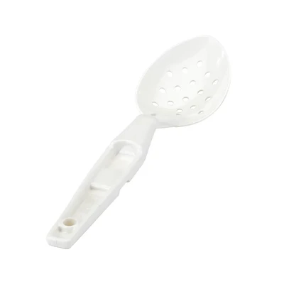 Cambro SPOP11CW148 11" White Polycarbonate Notched Back Hanging Hole Perforated Deli Spoon - 12/Case