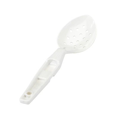 Cambro SPOP11CW148 11" White Polycarbonate Notched Back Hanging Hole Perforated Deli Spoon - 12/Case