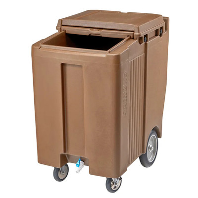 Cambro ICS200TB157 200 Lb. Coffee Beige Plastic Mobile SlidingLid Tall Ice Caddy