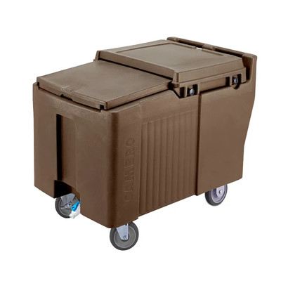 Cambro ICS175L131 175 Lb. Dark Brown Plastic Mobile SlidingLid Ice Caddy