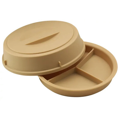 Cambro HK93CW133 9.5" Dia. 3-Compartment Polycarbonate Beige Camwear Heat Keeper Base and Cover