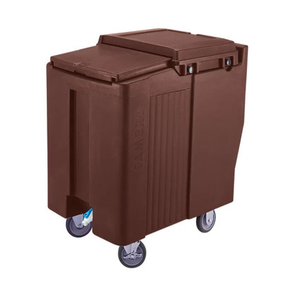 Cambro ICS175T131 175 Lb. Dark Brown Plastic Mobile SlidingLid Tall Ice Caddy