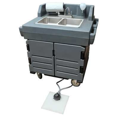 Cambro KSC402CFP191 40.56" W x 45.50" H x 33" D Granite Gray Polyethylene Mobile CamKiosk Hand Sink Cart with Foot Pump - 110V