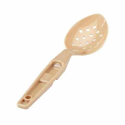 Cambro SPOP11CW133 11&quot; Beige Polycarbonate Notched Back Hanging Hole Perforated Deli Spoon - 12/Case