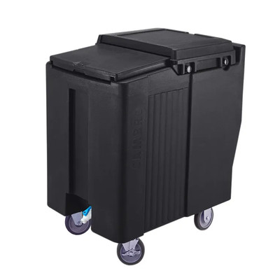 Cambro ICS175T110 175 Lb. Black Plastic Mobile SlidingLid Tall Ice Caddy