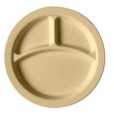 Cambro 93CW133 9" Dia. Beige Polycarbonate 3 Compartments Camwear Plate