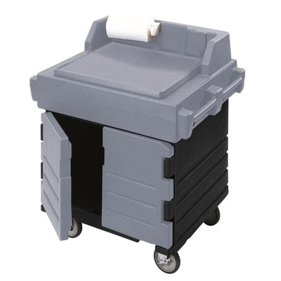 Cambro KWS40426 40.56" x 33" x 45.50" Black Base with Granite Gray Top and Doors Polyethylene Utility Station Mobile Modular Enclosed Base with Storage CamKiosk Counter/Work Station