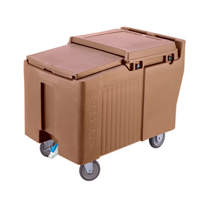 Cambro ICS175L157 175 Lb. Coffee Beige Plastic Mobile SlidingLid Ice Caddy
