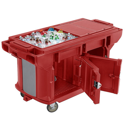 Cambro VBRUTHD5158 69"L x 27"W x 36.25"H Hot Red Polyethylene with Foam-Injected Polyurethane 5 Ft. Unit Cold Food Versa Food Bar Work Table
