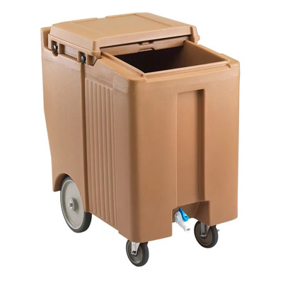 Cambro ICS175TB157 175 Lb. Coffee Beige Plastic Mobile SlidingLid Tall Ice Caddy