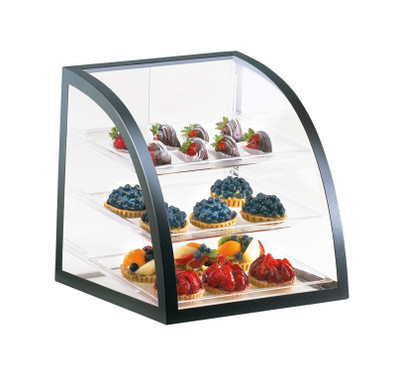 Cal-Mil P255-13 15-1/2" W x 17" D x 16-3/4" H Clear Acrylic Body Iron Black Frame Clear Trays 3-Tier Display Case