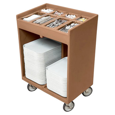 Cambro TC1418157 32.38" W x 21.25" D x 45.5" H Coffee Beige Polyethylene Open with Pans and Vinyl Cover Tray & Silver Cart