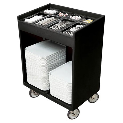 Cambro TC1418110 32.38" W x 21.25" D x 45.5" H Black Polyethylene Open with Pans and Vinyl Cover Tray & Silver Cart