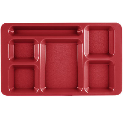 Cambro 1596CW404 9&quot; x 15&quot; Red Polycarbonate Rectangular Camwear 2 &quot; x 2 Compartment Tray - 24/Case