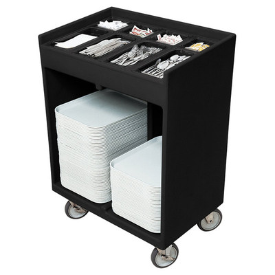 Cambro TC1418615 32.38" W x 21.25" D x 45.5" H Charcoal Gray Polyethylene Open with Pans and Vinyl Cover Tray & Silver Cart