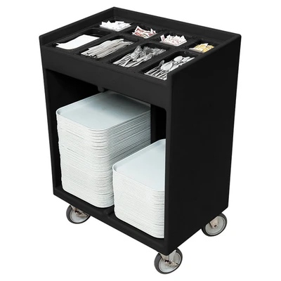 Cambro TC1418615 32.38" W x 21.25" D x 45.5" H Charcoal Gray Polyethylene Open with Pans and Vinyl Cover Tray & Silver Cart