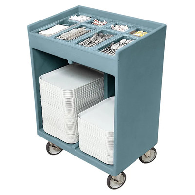 Cambro TC1418401 32.38" W x 21.25" D x 45.5" H Slate Blue Polyethylene Open with Pans and Vinyl Cover Tray & Silver Cart