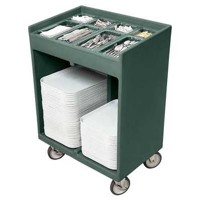 Cambro TC1418192 32.38" W x 21.25" D x 45.5" H Granite Green Polyethylene Open with Pans and Vinyl Cover Tray & Silver Cart