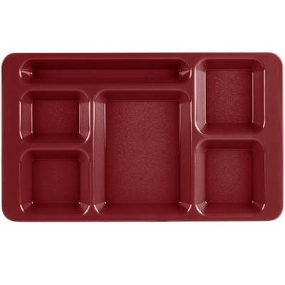 Cambro 1596CW416 9&quot; x 15&quot; Cranberry Polycarbonate Rectangular Camwear 2 &quot; x 2 Compartment Tray - 24/Case