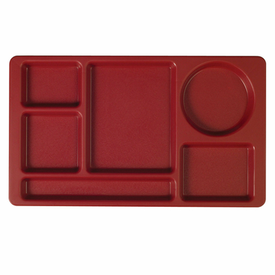 Cambro 915CP416 9&quot; x 15&quot; Cranberry Co-Polymer Rectangular Camwear 2 x 2 Compartment Tray - 24/Case