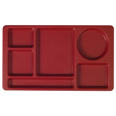 Cambro 915CP416 9" x 15" Cranberry Co-Polymer Rectangular Camwear 2 x 2 Compartment Tray - 24/Case