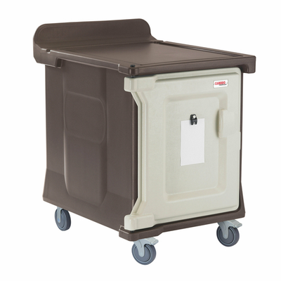 Cambro MDC1520S10194 29.5" W x 38.5" D x 42.5" H Low Profile 1-Compartment Molded-In Handle on the Back 5" Casters Granite Sand with Cream Color Door Meal Delivery Cart
