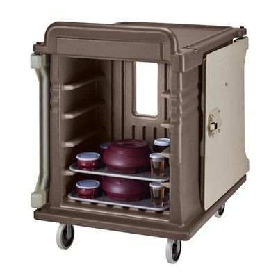 Cambro MDC1520S10D194 30.18" W x 38.25" D x 42.75" H Dual Access Insulated Self Venting Molded-In Marine Rail Granite Sand with Cream Color Doors Meal Delivery Cart