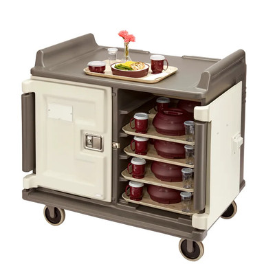 Cambro MDC1520S20194 48.5" W x 32.5" D x 43.5" H Low Profile Single Stack Rail System Double Compartment with Self-Draining Bottom Nylon Friction Latches Molded Handles on Both Ends Thick Foam Polyurethane Insulation Granite Sand Meal Delivery Cart