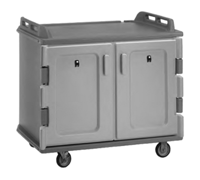 Cambro MDC1418S20615 48.5" W x 32.5" D x 43.5" H Low Profile Double Compartment with Self-Draining Bottom Nylon Friction Latches Molded Handles on Both Ends Thick Foam Polyurethane Charcoal Gray Meal Delivery Cart