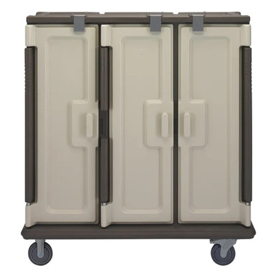 Cambro MDC1411T60194 60" W x 29.25" D x 63.63" H Tall Profile (3) Doors 3-Compartments Heavy Duty Aluminum Handles with Security Screws Sand with Cream Color Door Meal Delivery Cart