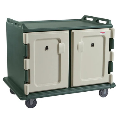 Cambro MDC1418S20192 48.5" W x 32.5" D x 43.5" H Low Profile Double Compartment with Self-Draining Bottom Nylon Friction Latches Molded Handles on Both Ends Thick Foam Polyurethane Granite Green Meal Delivery Cart