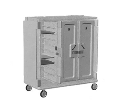 Cambro MDC1418T30615 60" W x 29.25" D x 63.63" H Tall Profile (3) Doors 3-Compartments Holds (30) 14" x 18" Trays Heavy Duty Nylon Handles 6" Stainless Steel Casters Charcoal Gray with Cream Color Door Meal Delivery Cart