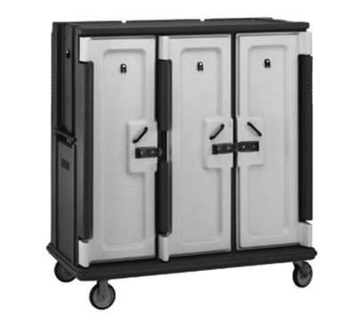 Cambro MDC1520T30615 60" W x 29.25" D x 63.63" H Tall Profile (3) Doors 3-Compartments Holds (30) 15" x 20" Trays Heavy Duty Nylon Handles 6" Stainless Steel Casters Charcoal Gray with Cream Color Door Meal Delivery Cart
